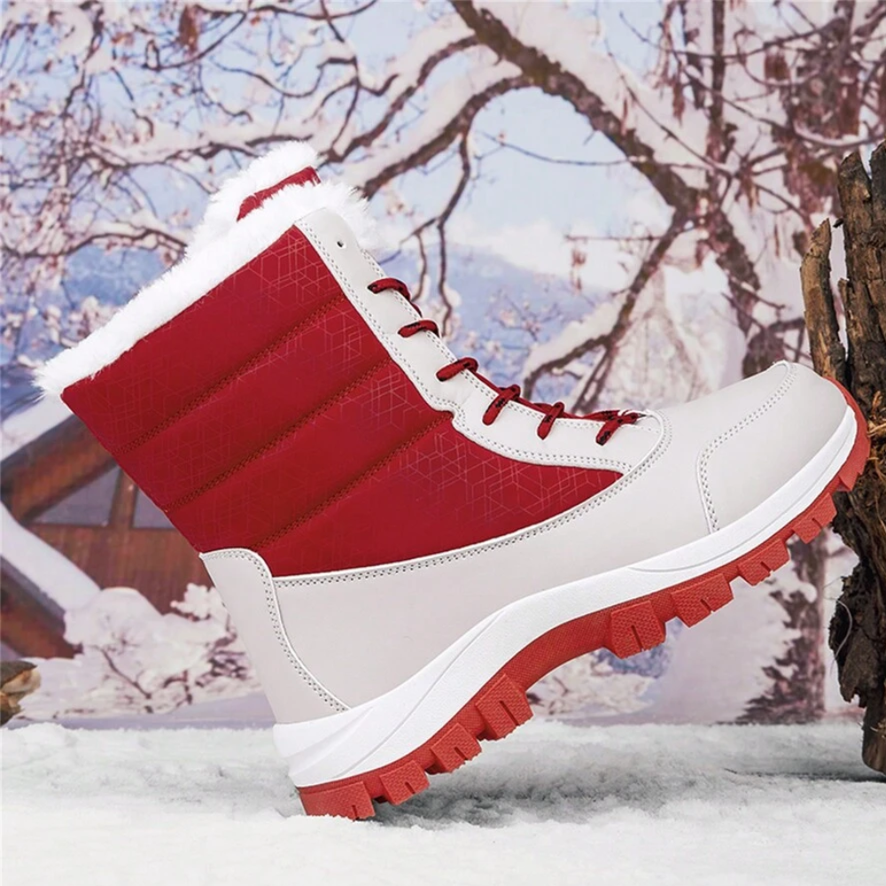 Women's lace-up snow boots with a plush collar