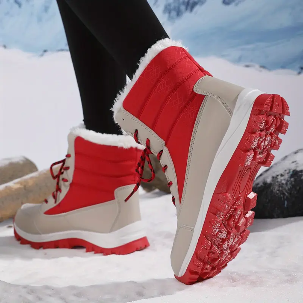 Women's lace-up snow boots with a plush collar