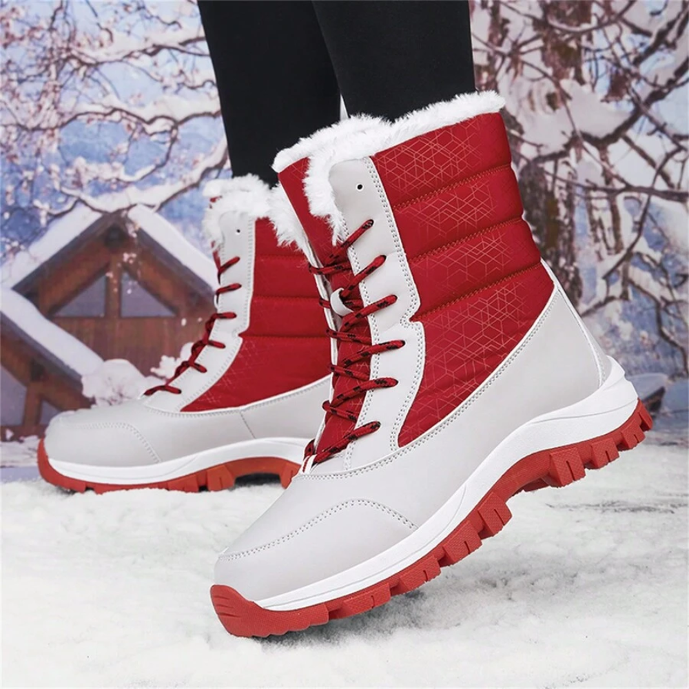 Women's lace-up snow boots with a plush collar