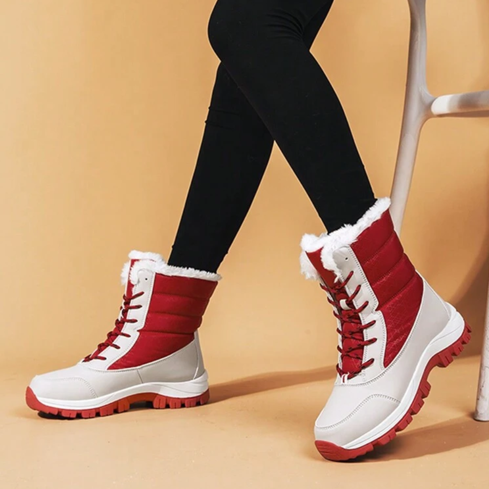 Women's lace-up snow boots with a plush collar