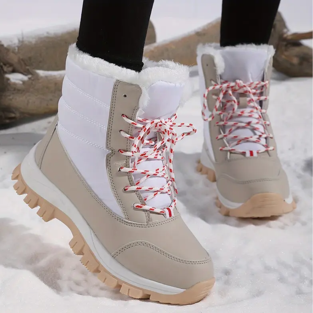 Women's lace-up snow boots with a plush collar