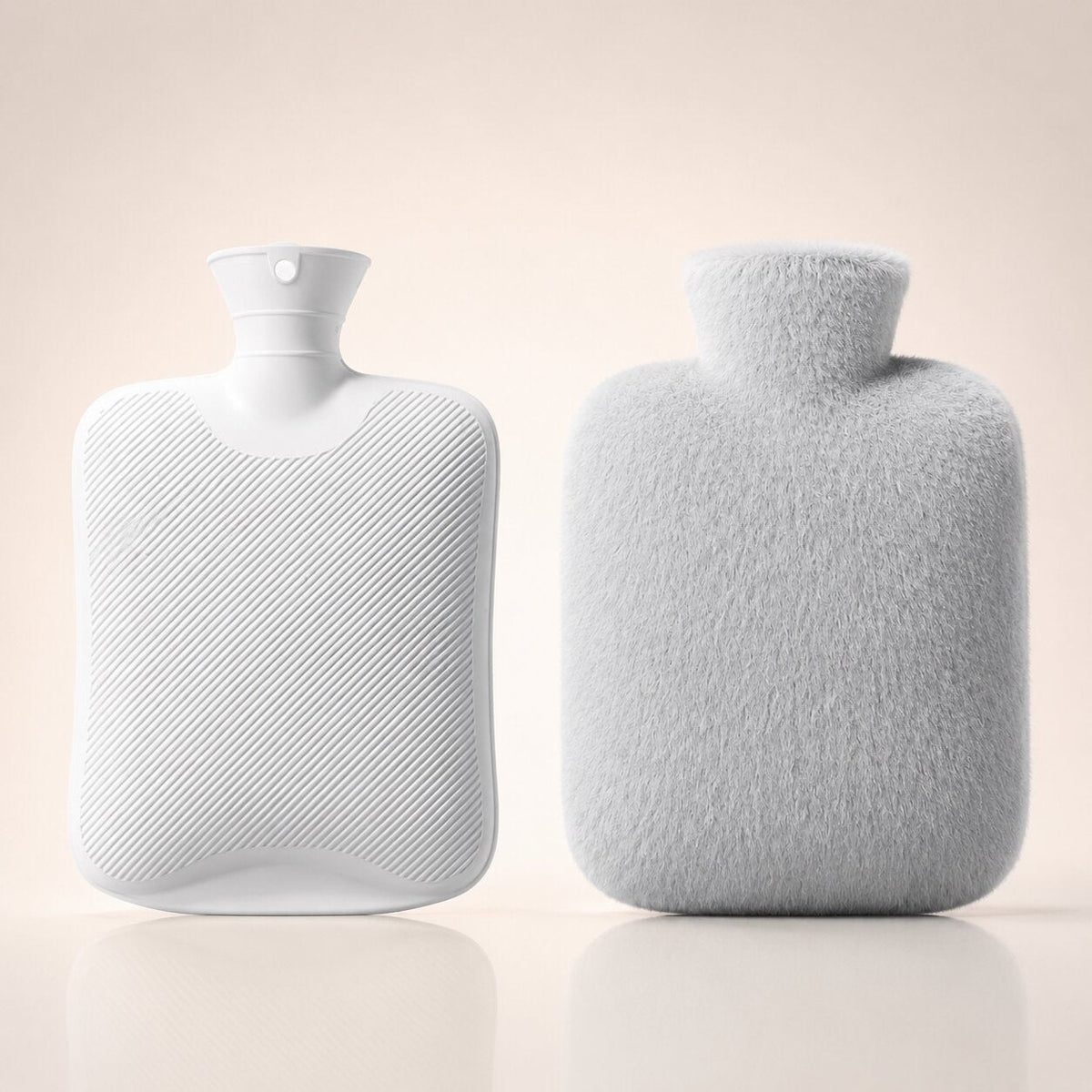 Large 2 litre hot water bottle with a long-pile plush cover - grey