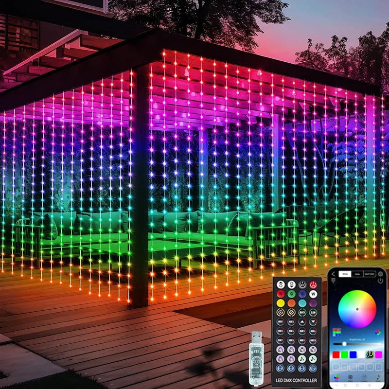 LED curtain lights with app and remote control, 3 metres wide - 3 x 3 m, 300 leds