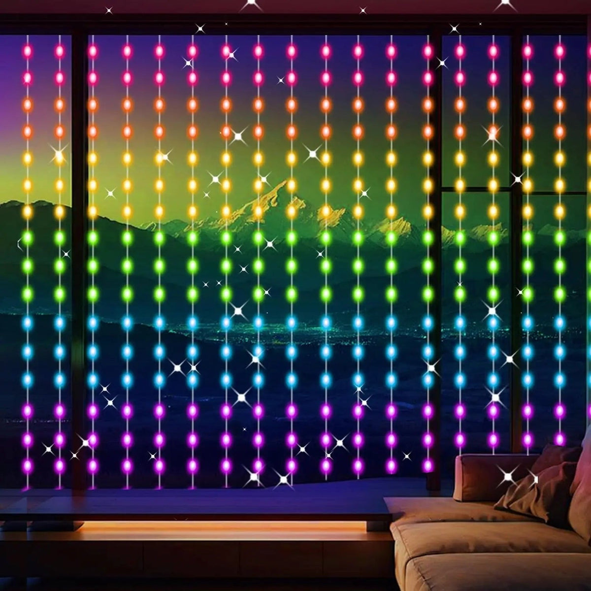 LED curtain lights with app and remote control, 3 metres wide - 3 x 2 m, 200 leds