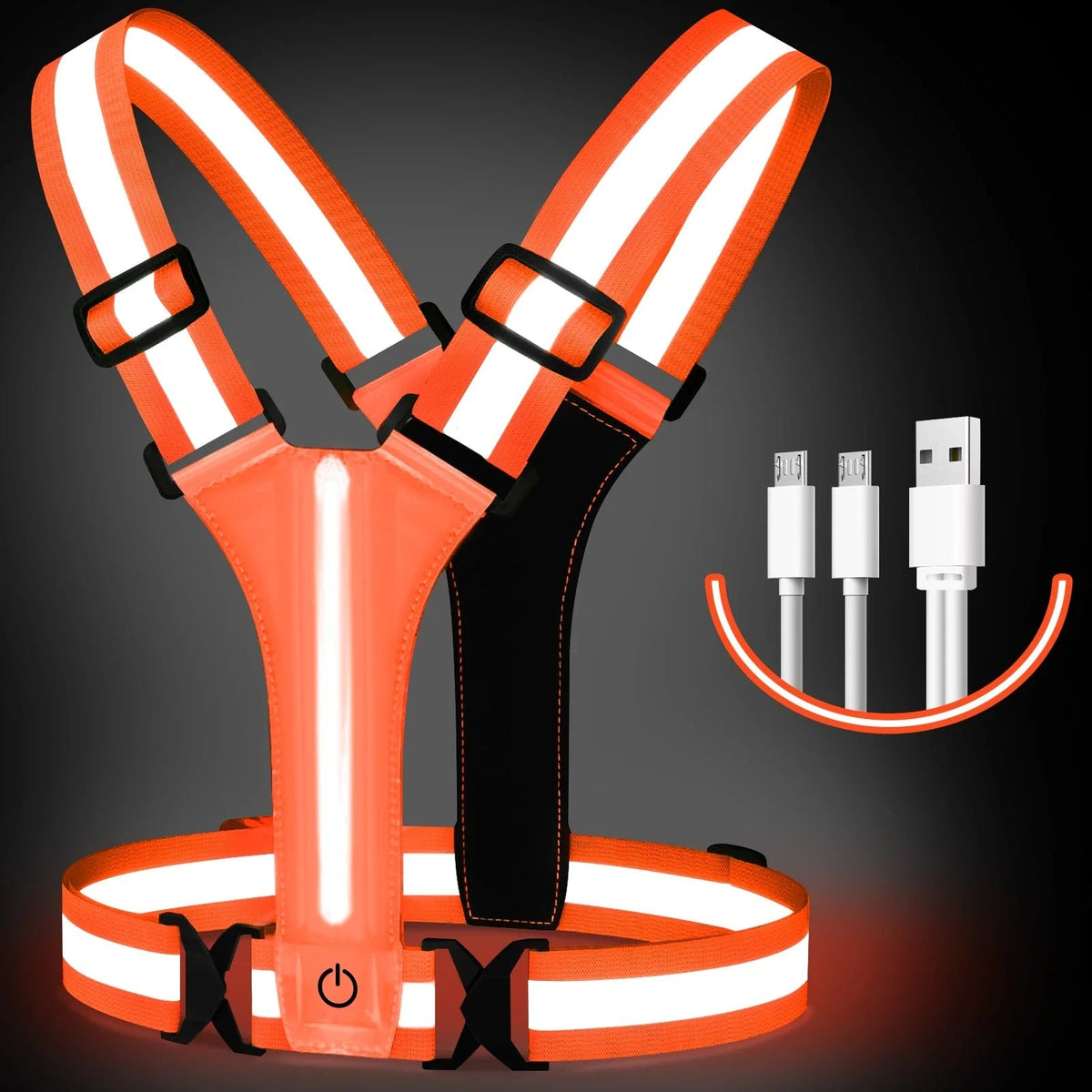 LED running vest with a light strip and reflective bands - view 7