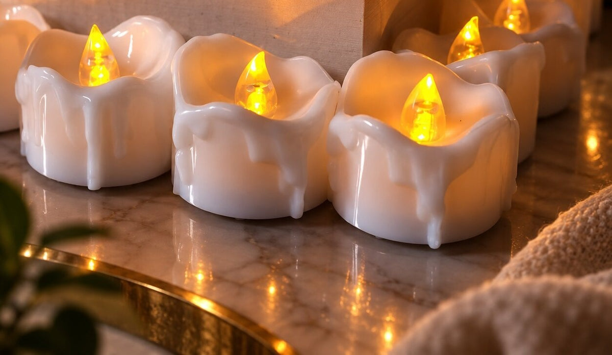 Twelve LED tea lights with a dripping-wax edge and a remote control - view 3