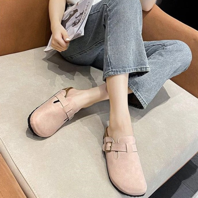 Women's leather Boston-style slip-on sandals – Saint Dor UK – on-foot view