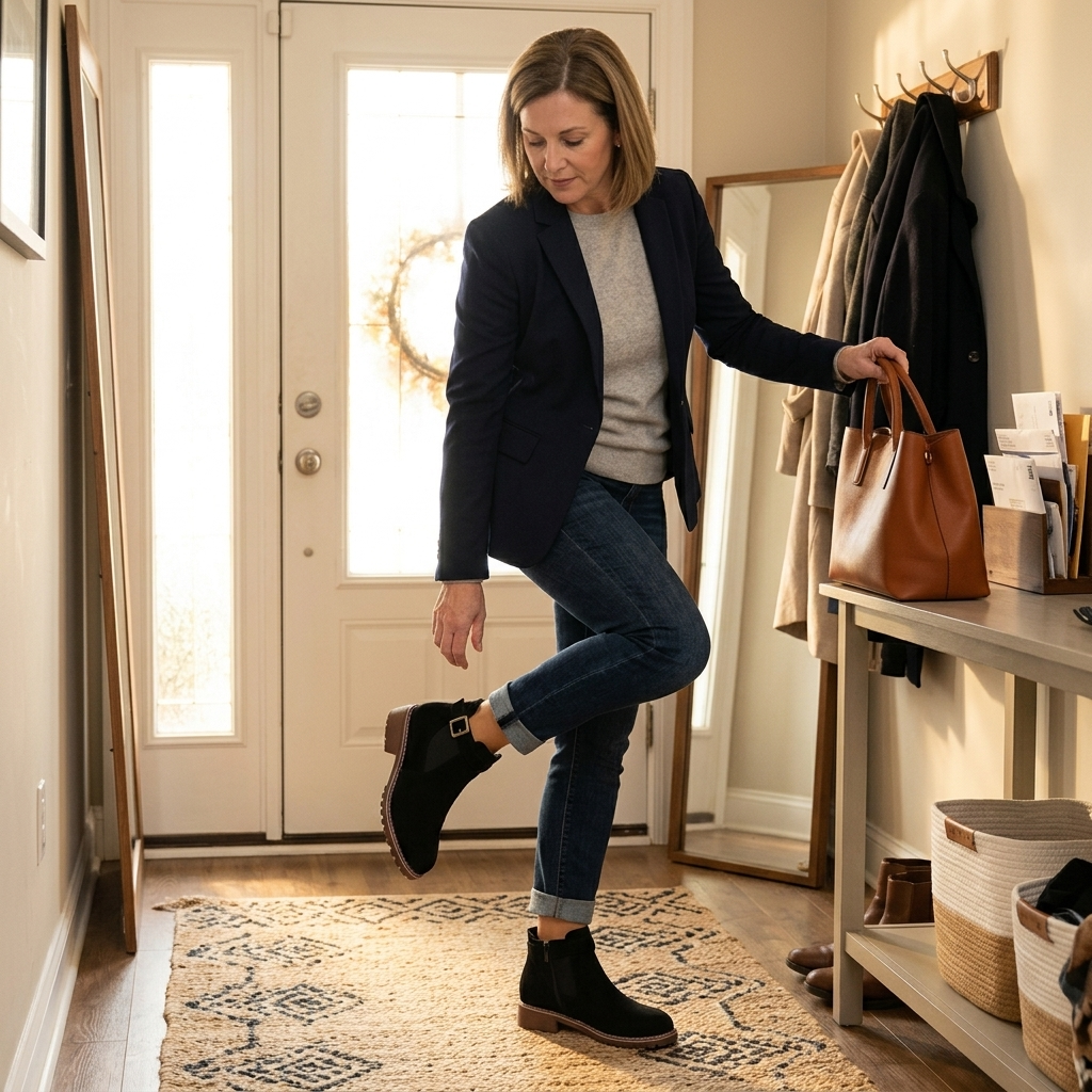 Women's slip-on suede-look ankle boots - detail
