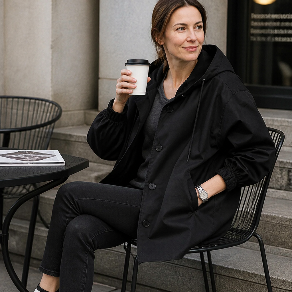 Women's long hooded coat - detail