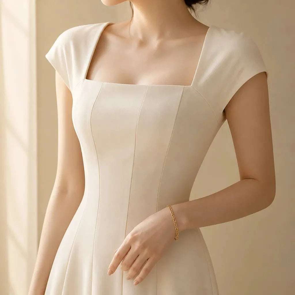 Women's square neck midi dress - detail