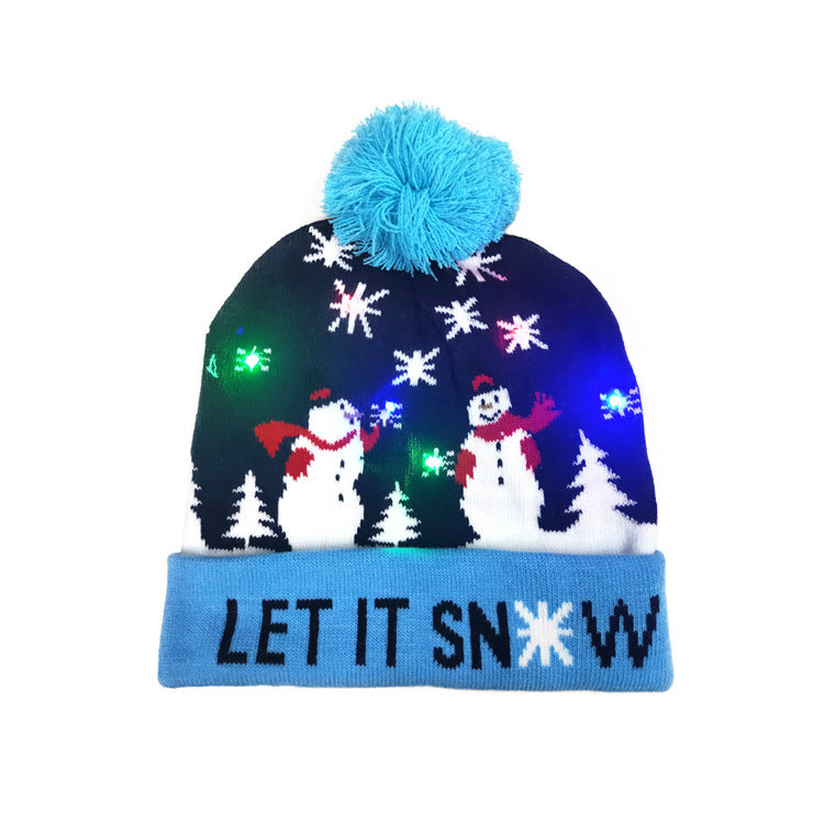 Knitted light-up Christmas beanie with a lettered turn-up and big pompom