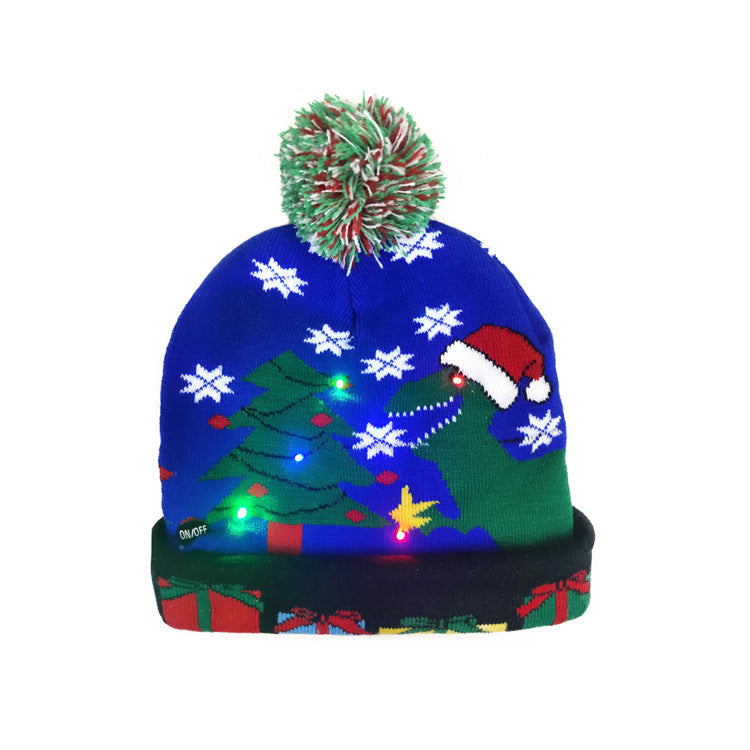 Knitted light-up Christmas beanie with a lettered turn-up and big pompom