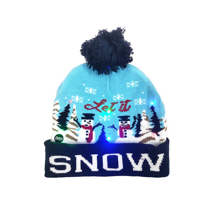 Knitted light-up Christmas beanie with a lettered turn-up and big pompom