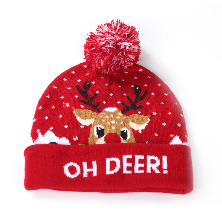 Knitted light-up Christmas beanie with a lettered turn-up and big pompom