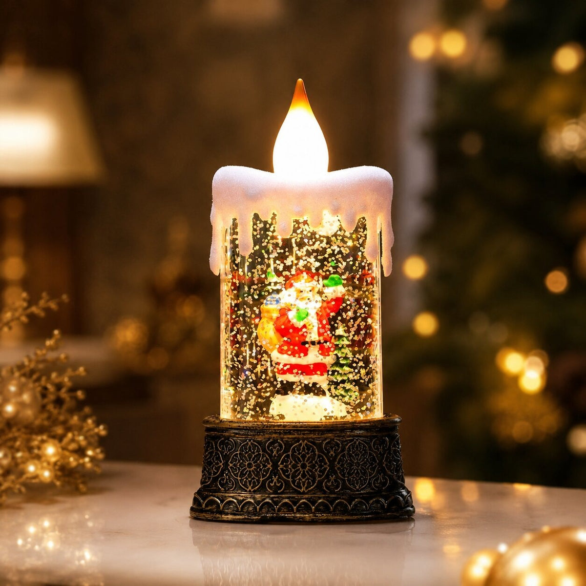 Light-up Christmas lantern with glitter and Santa - view 2