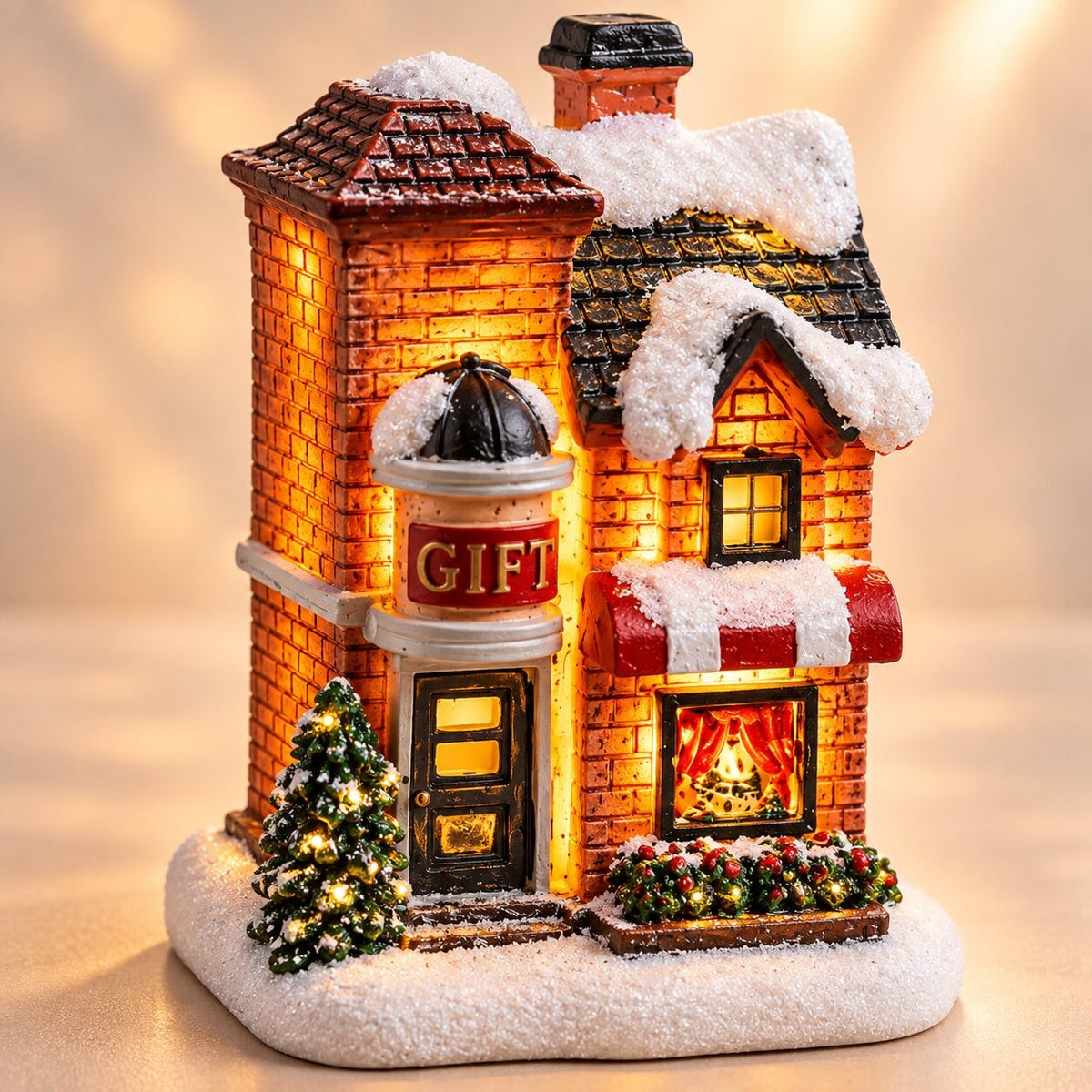 Light-up Christmas house with snow on the roof - christmas shop