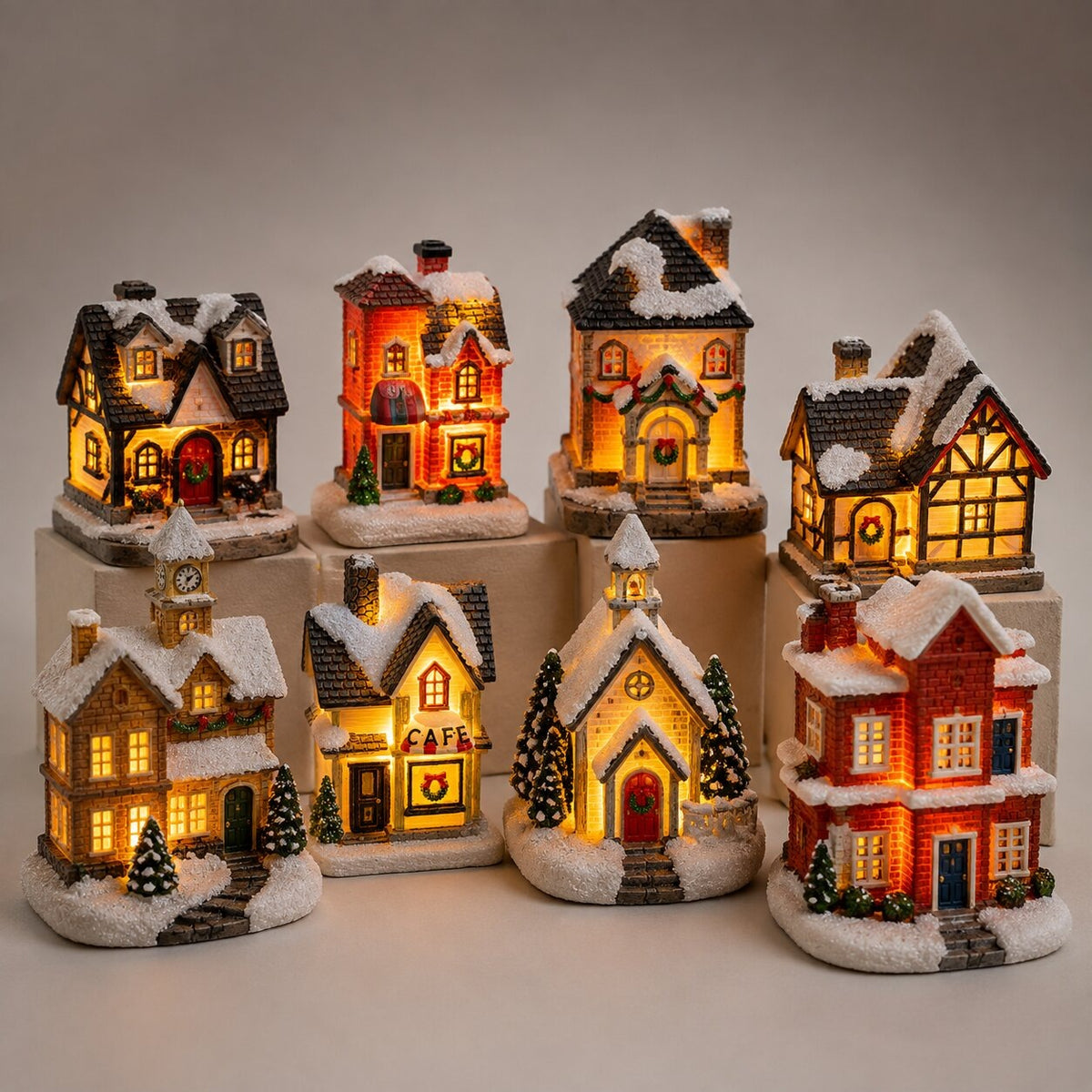 Light-up Christmas house with snow on the roof - view 3