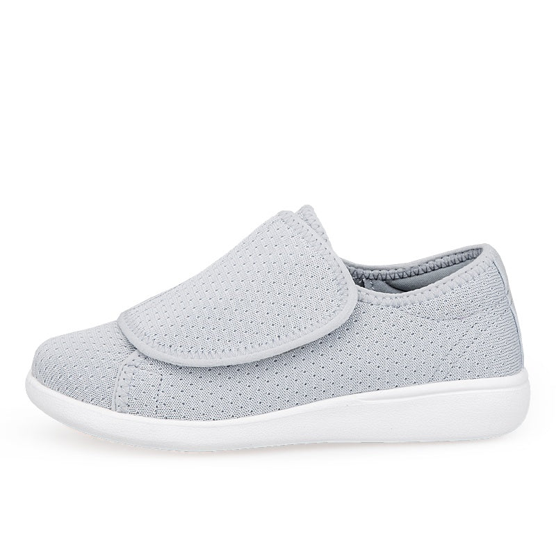 Lightweight diabetic shoe for wide feet with a wide touch-fastening flap - light grey