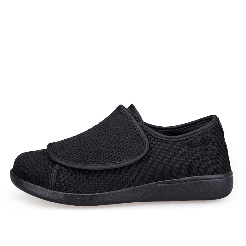 Lightweight diabetic shoe for wide feet with a wide touch-fastening flap - black