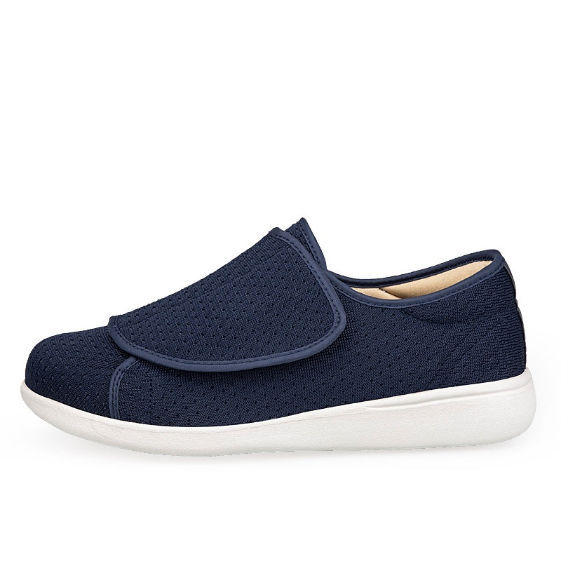 Lightweight diabetic shoe for wide feet with a wide touch-fastening flap - navy