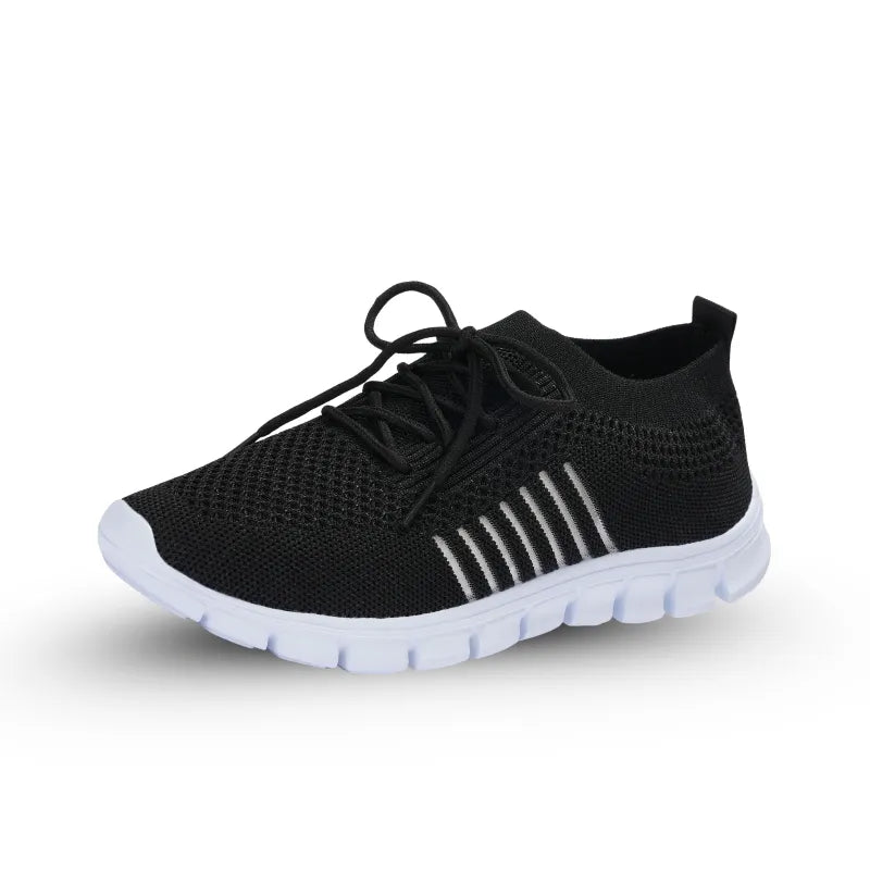 Women's lightweight ergonomic knit trainers with a flexible white sole
