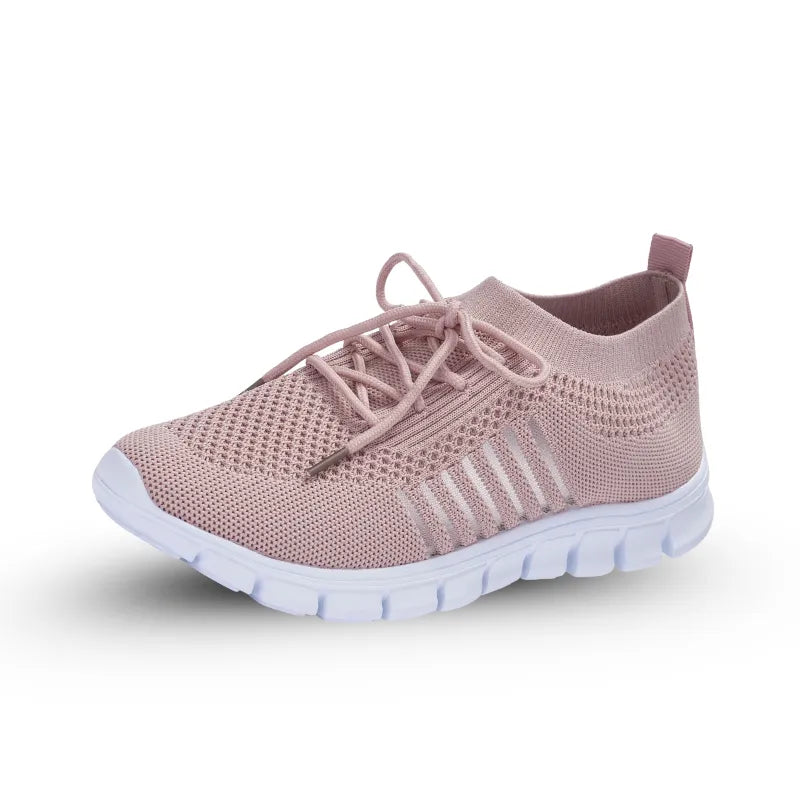 Women's lightweight ergonomic knit trainers with a flexible white sole