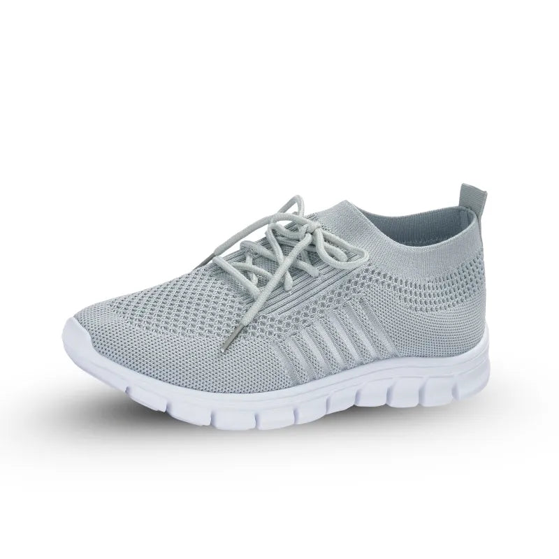 Women's lightweight ergonomic knit trainers with a flexible white sole