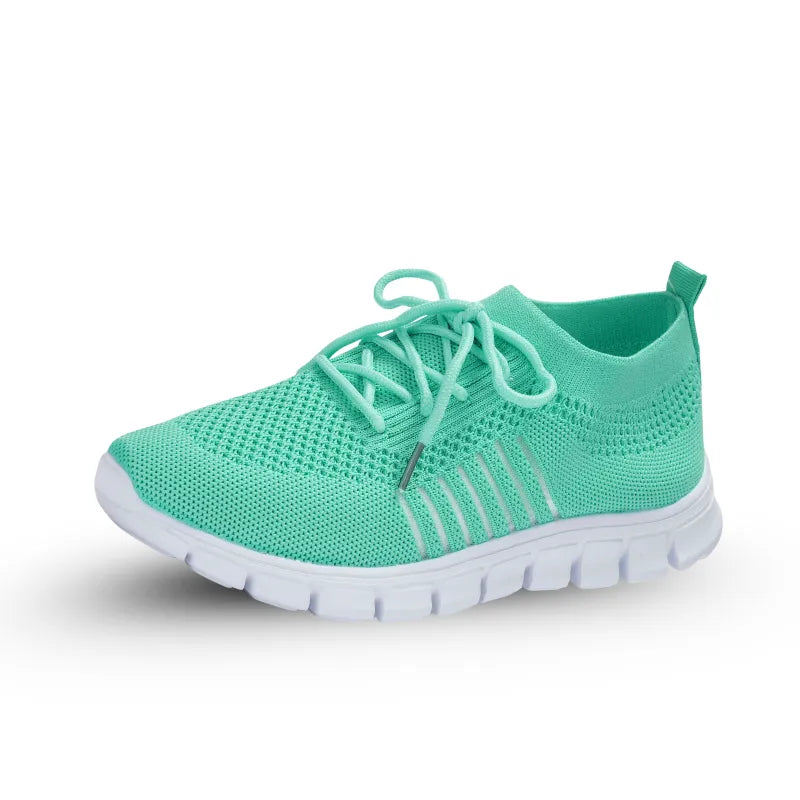 Women's lightweight ergonomic knit trainers with a flexible white sole