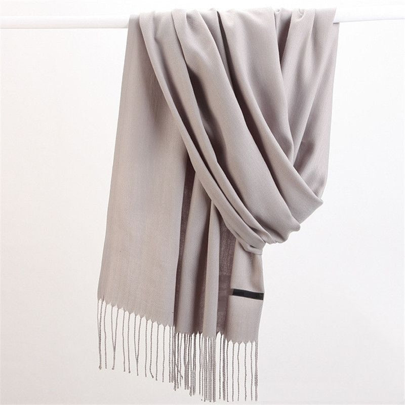 Women's lightweight plain scarf with a short fringe at both ends - light grey