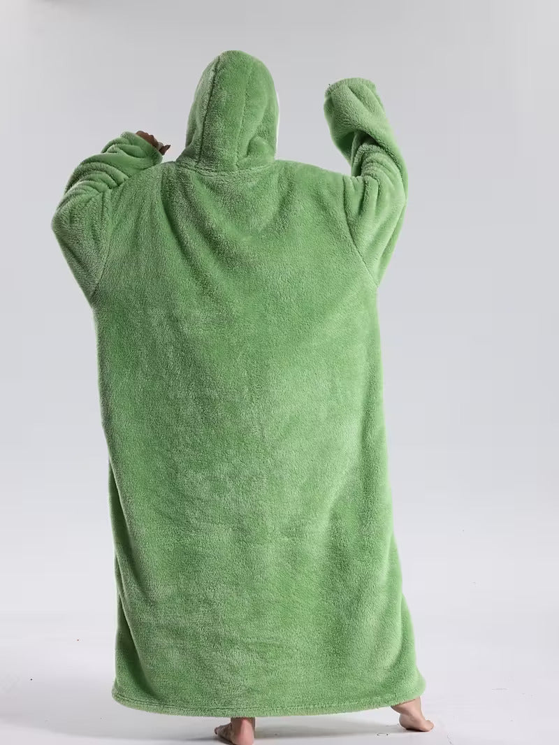 Extra long blanket hoodie with an apple-shaped pocket - green, back