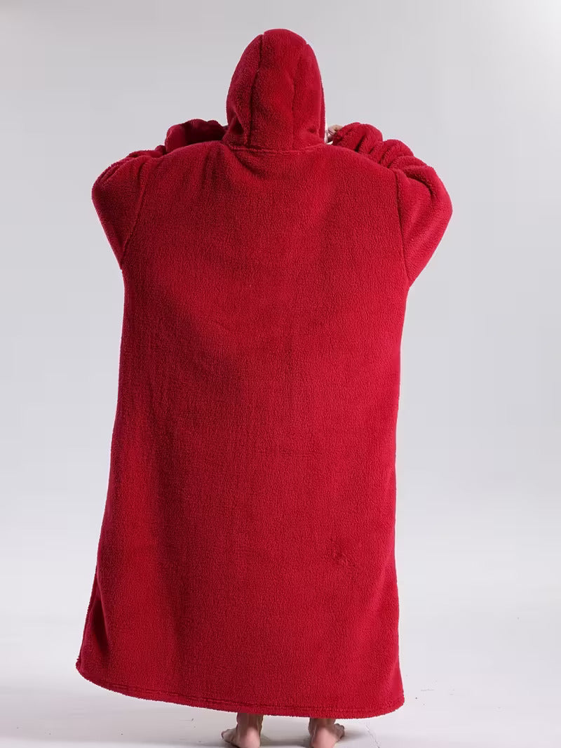 Extra long blanket hoodie with an apple-shaped pocket - red, back