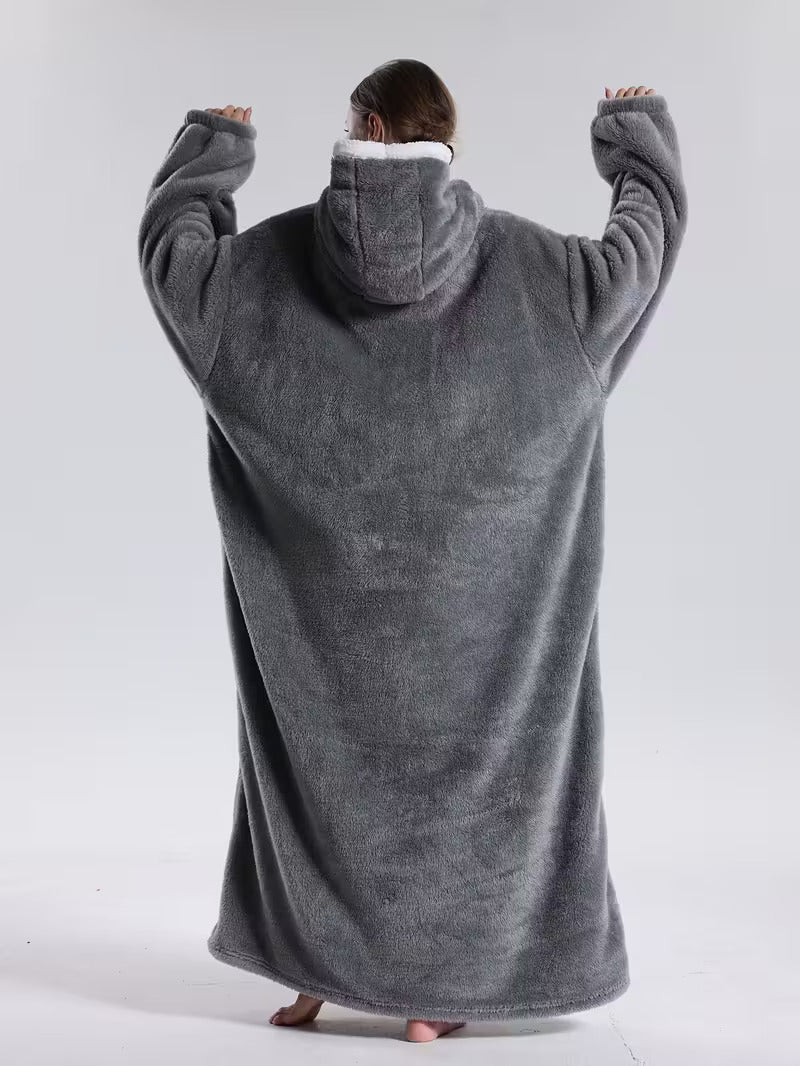 Extra long blanket hoodie with an apple-shaped pocket - grey, back