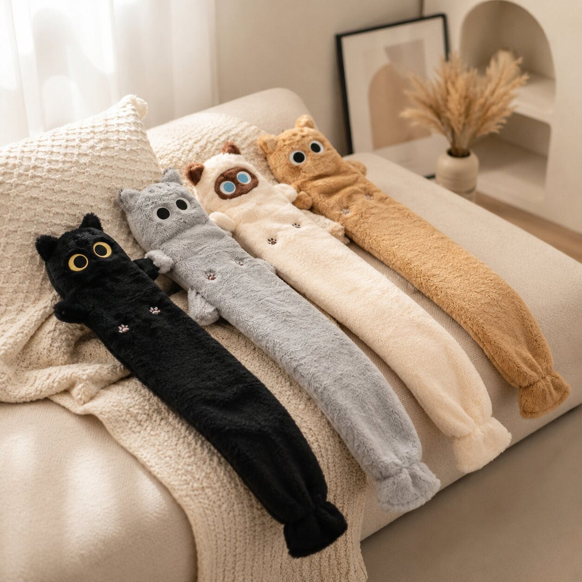 Long 75 cm cat hot water bottle with a soft plush cover - view 5