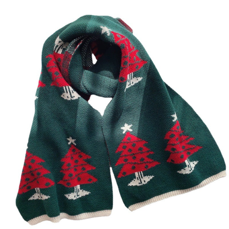 Long knitted Christmas scarf with a festive jacquard pattern, 175 cm