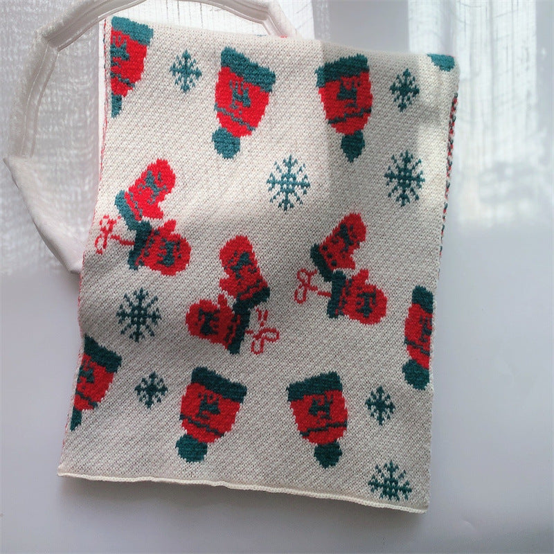 Long knitted Christmas scarf with a festive jacquard pattern, 175 cm - white mittens and hats