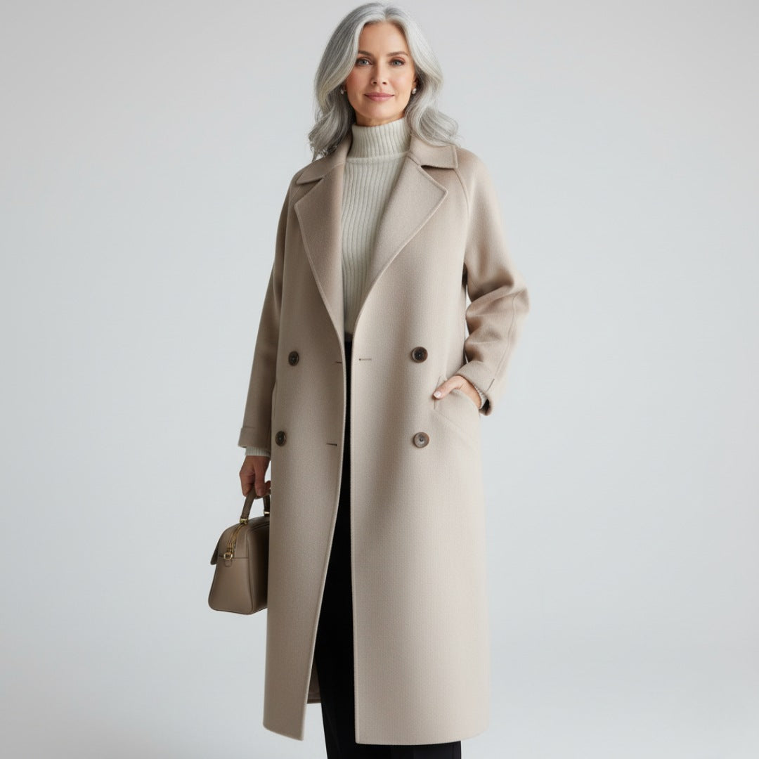 Women's longline wool-look belted coat with patch pockets - beige