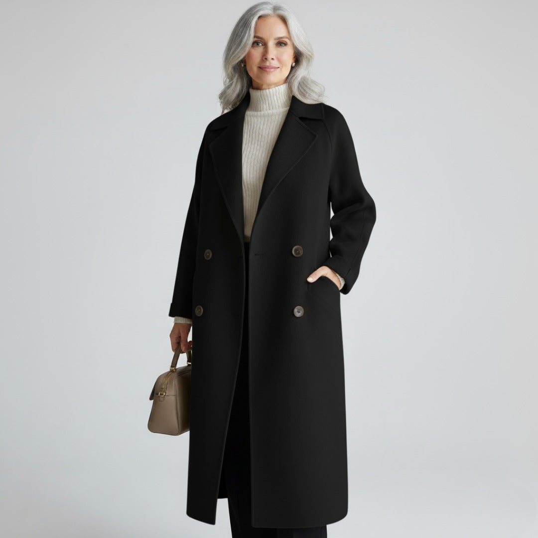 Women's longline wool-look belted coat with patch pockets - black