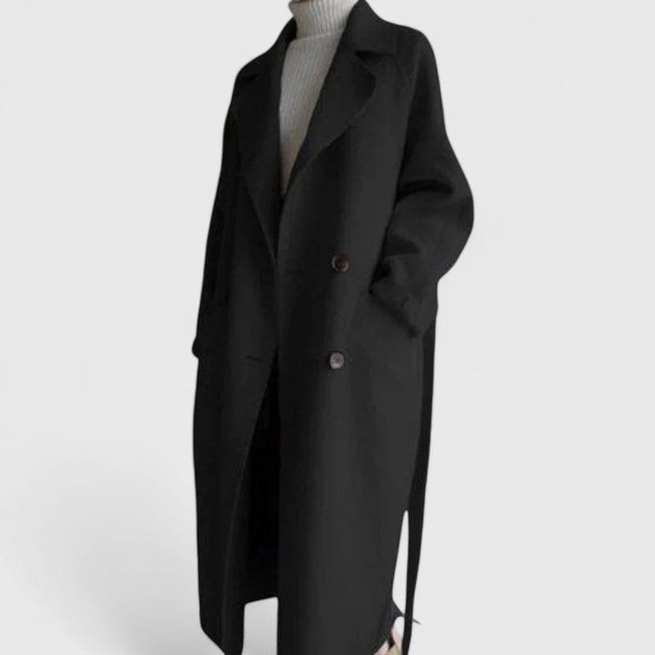Women's longline wool-look belted coat with patch pockets - black