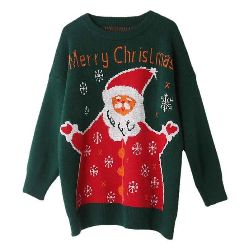 Women's longline oversized Christmas jumper with Merry Christmas and a tree or Father Christmas