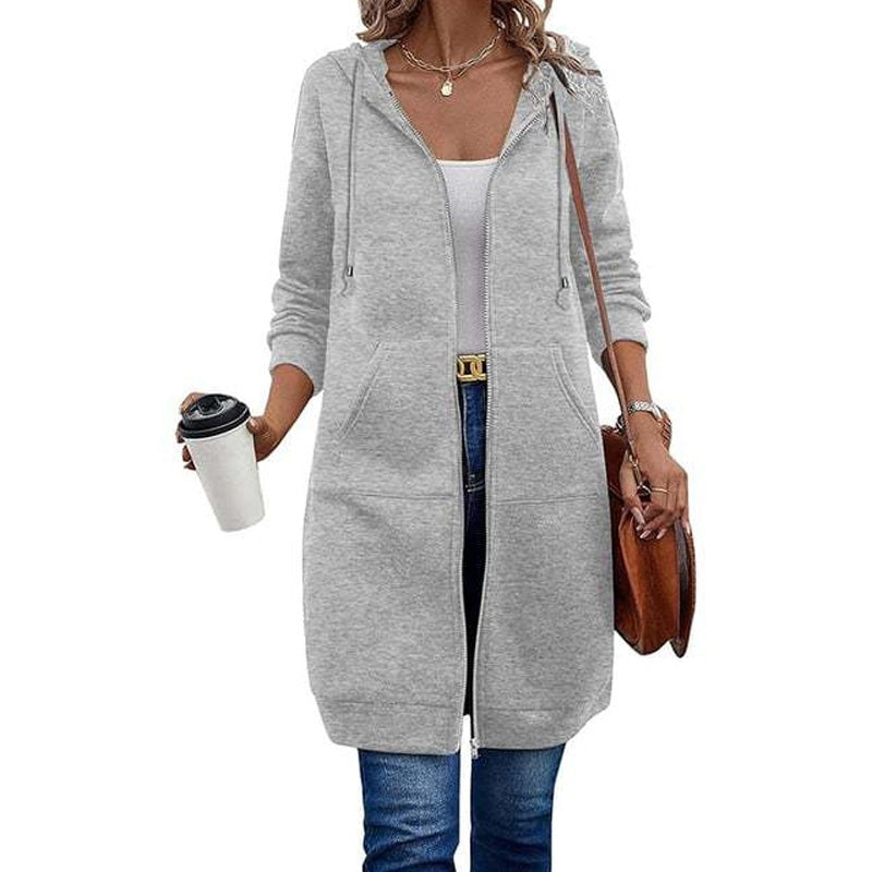 Longline zip-up hooded cardigan in sweatshirt fabric - light grey