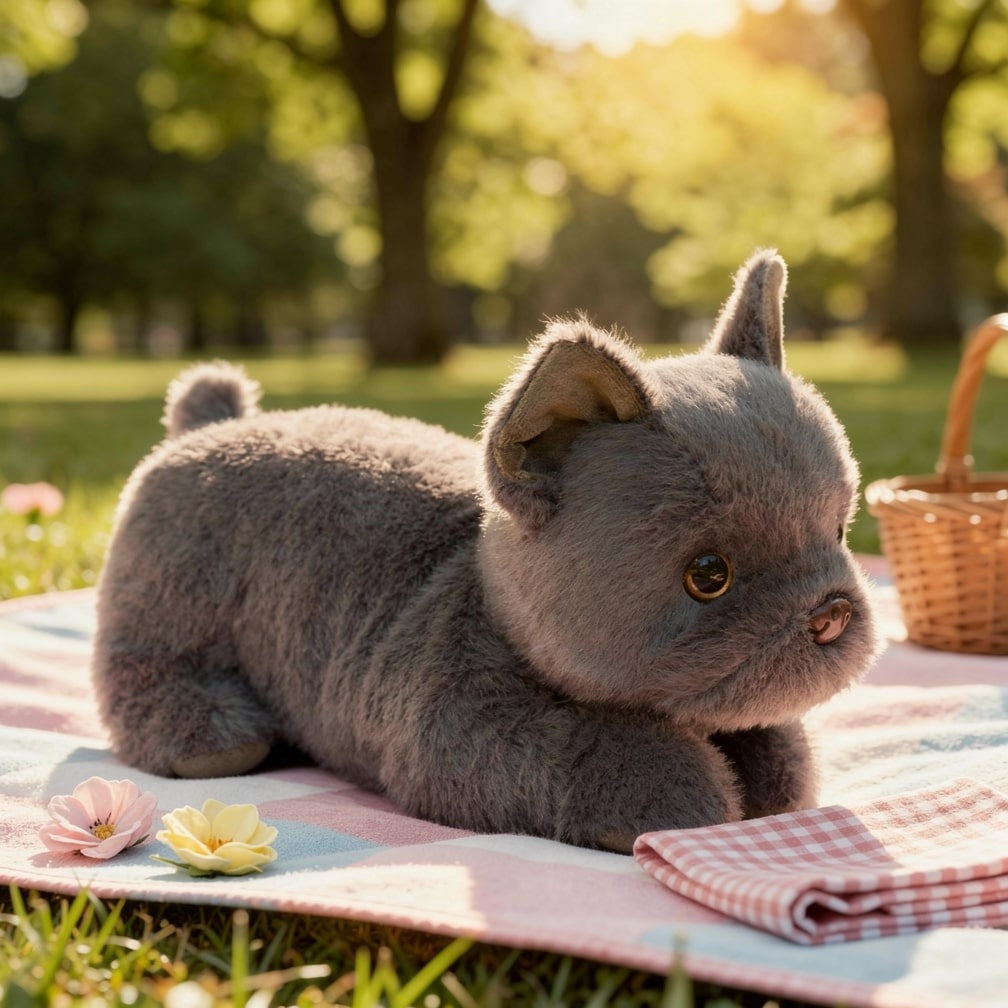 Lying bulldog soft toy of 30 cm - grey