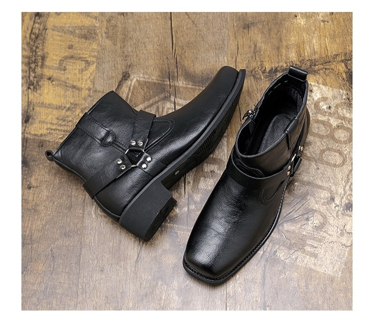 Men's ankle boots in PU leather with an inside zip, ring strap and square toe - view 10