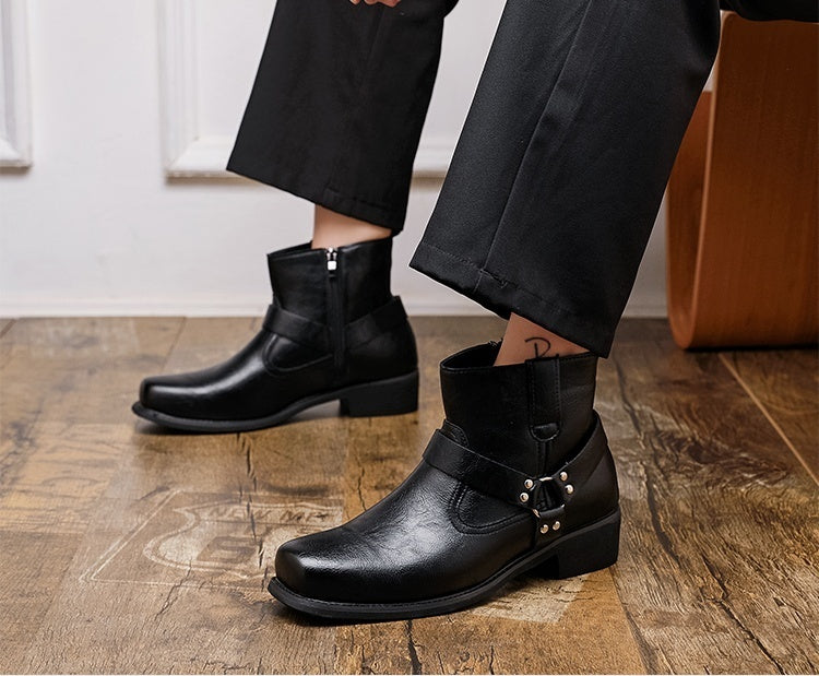 Men's ankle boots in PU leather with an inside zip, ring strap and square toe - view 11