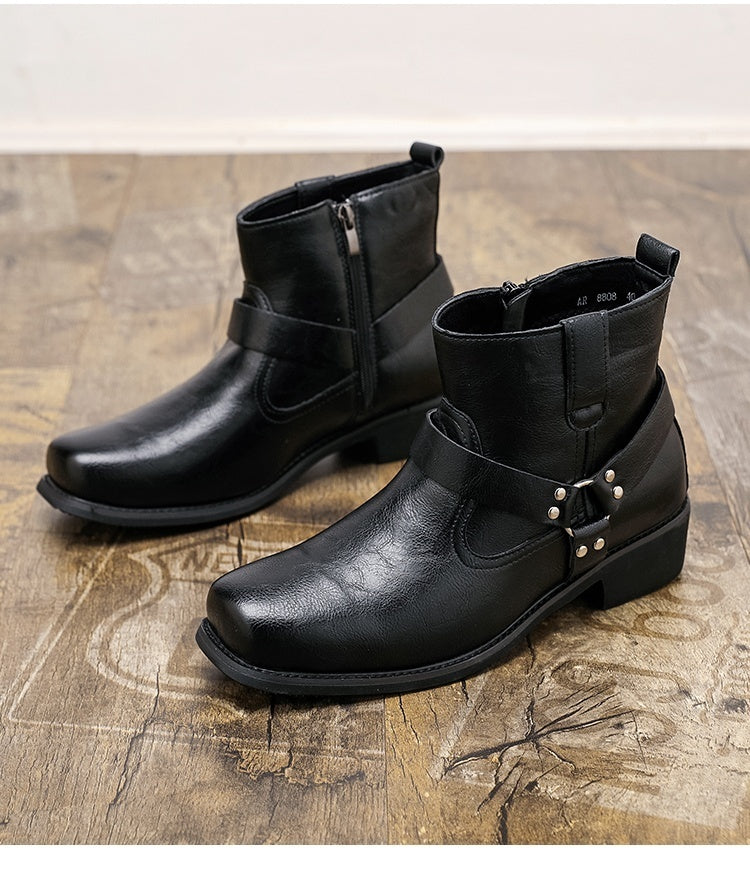 Men's ankle boots in PU leather with an inside zip, ring strap and square toe - view 14