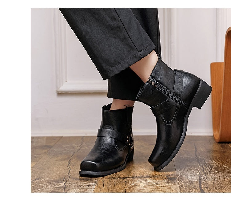 Men's ankle boots in PU leather with an inside zip, ring strap and square toe - view 15