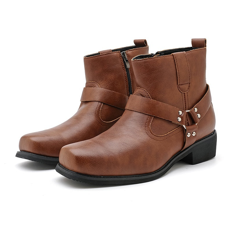 Men's ankle boots in PU leather with an inside zip, ring strap and square toe - view 8