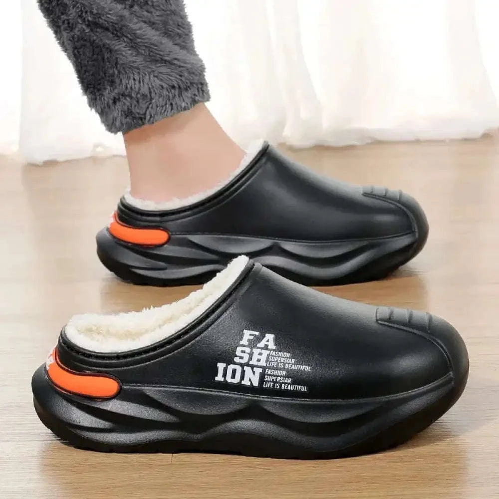 Men's mule slippers with arch support footbed, plush lining and a thick sole with tread - view 3