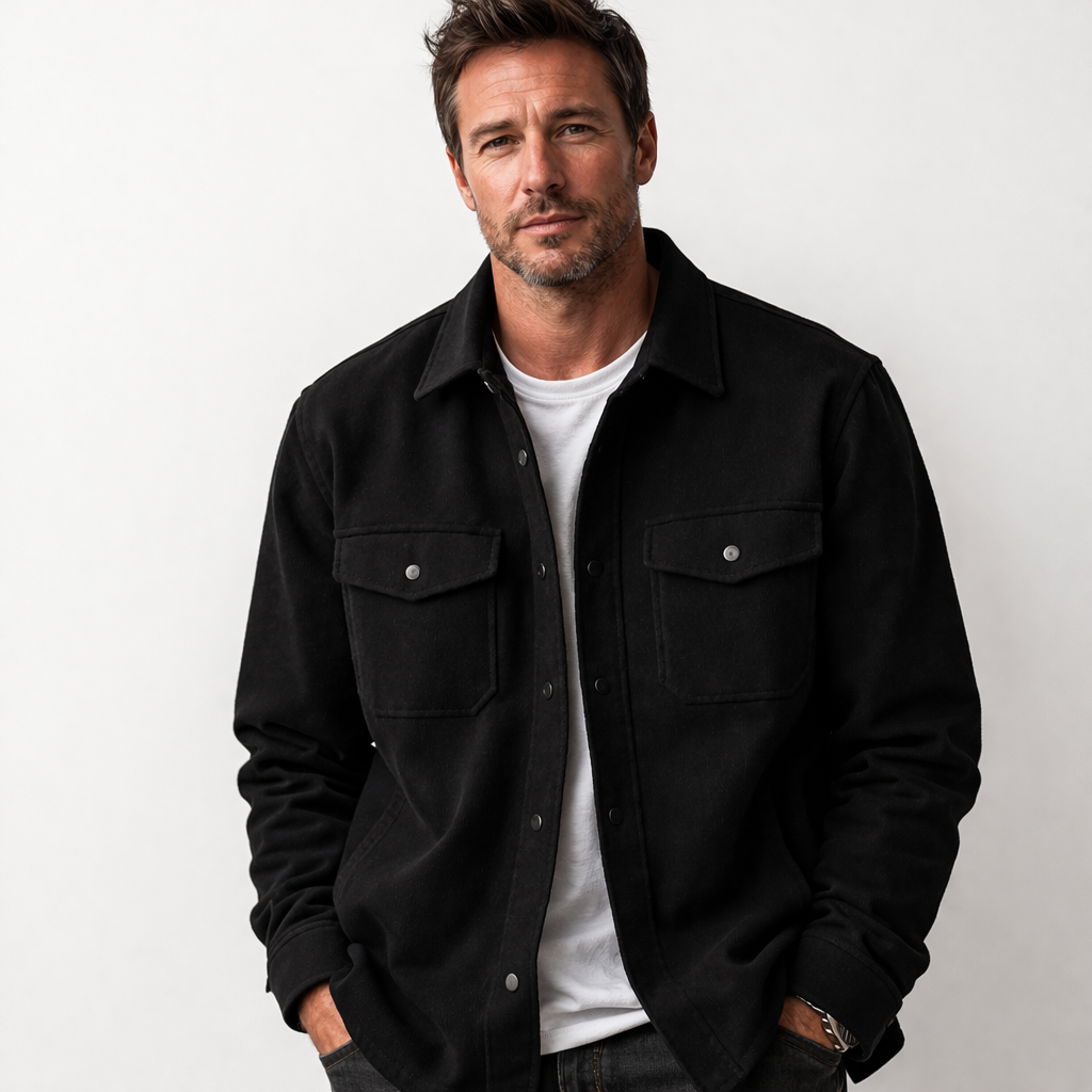 Men's brushed overshirt with two flap chest pockets