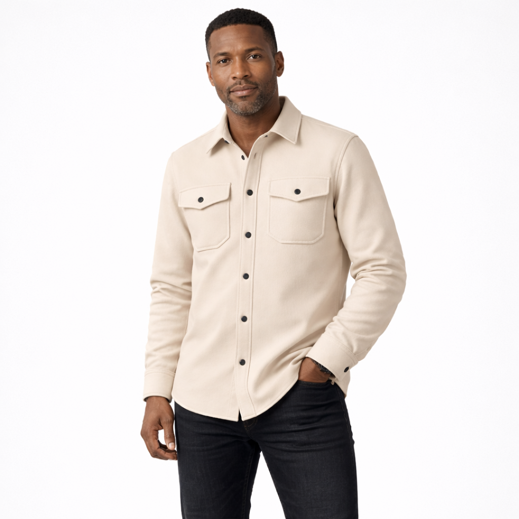 Men's brushed overshirt with two flap chest pockets
