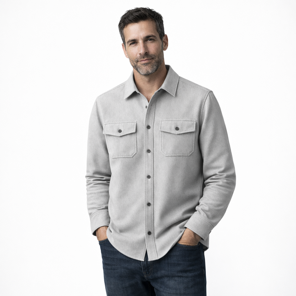 Men's brushed overshirt with two flap chest pockets